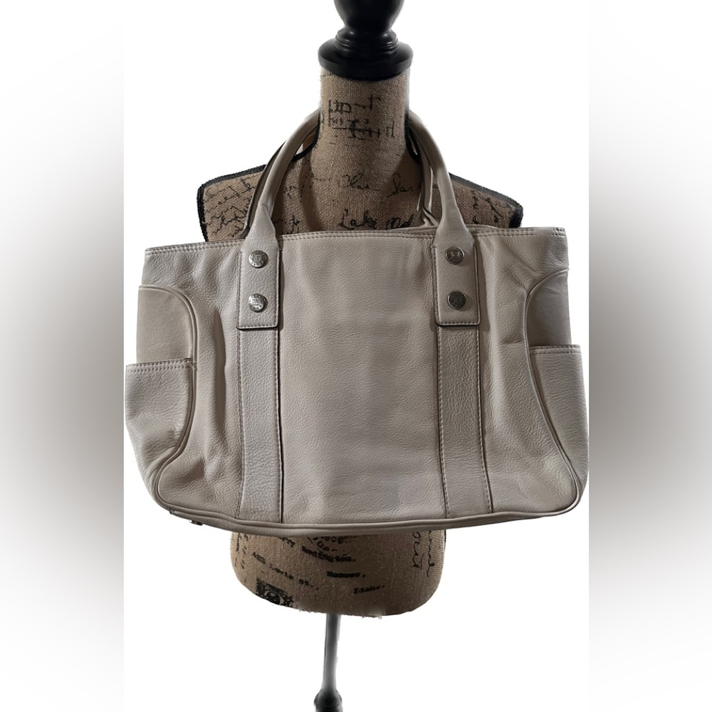 Vintage MICHAEL Michael Kors Winter White Leather Tote Bag w/Silver Hardware EUC